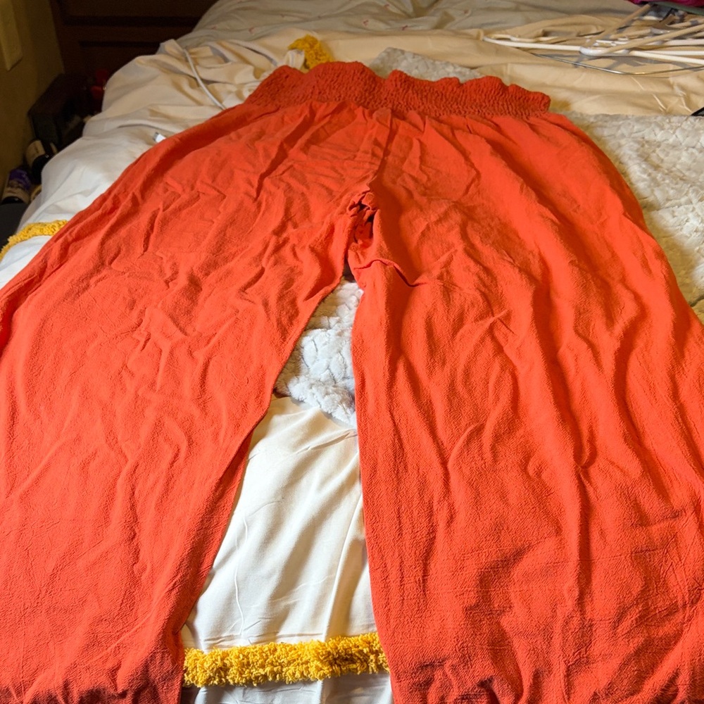 Bright Orange Pants with Ruffled Waist